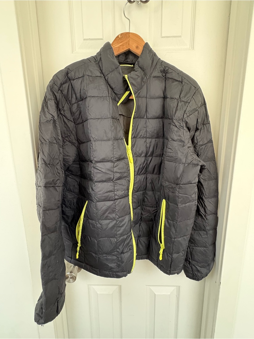 Men's Quilted Puffer Jacket in Charcoal with Neon Yellow Trim